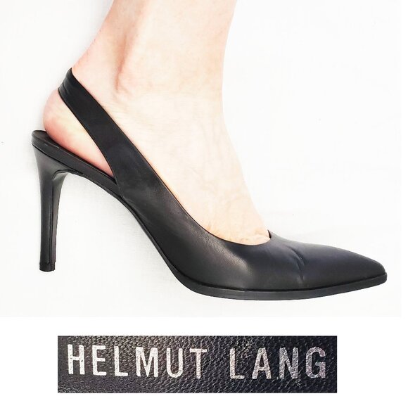 Helmut Lang Womens Slingback Heels Point Toe Pumps Stilello Black Leather 36